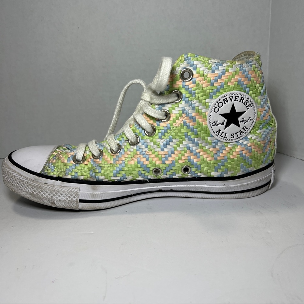 Converse CTAS High Top Chambray Blue Green White Canvas Sneakers Women's Size 9 - Picture 11 of 15